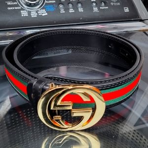 Men's gucci belt 30-38 black red green stripe